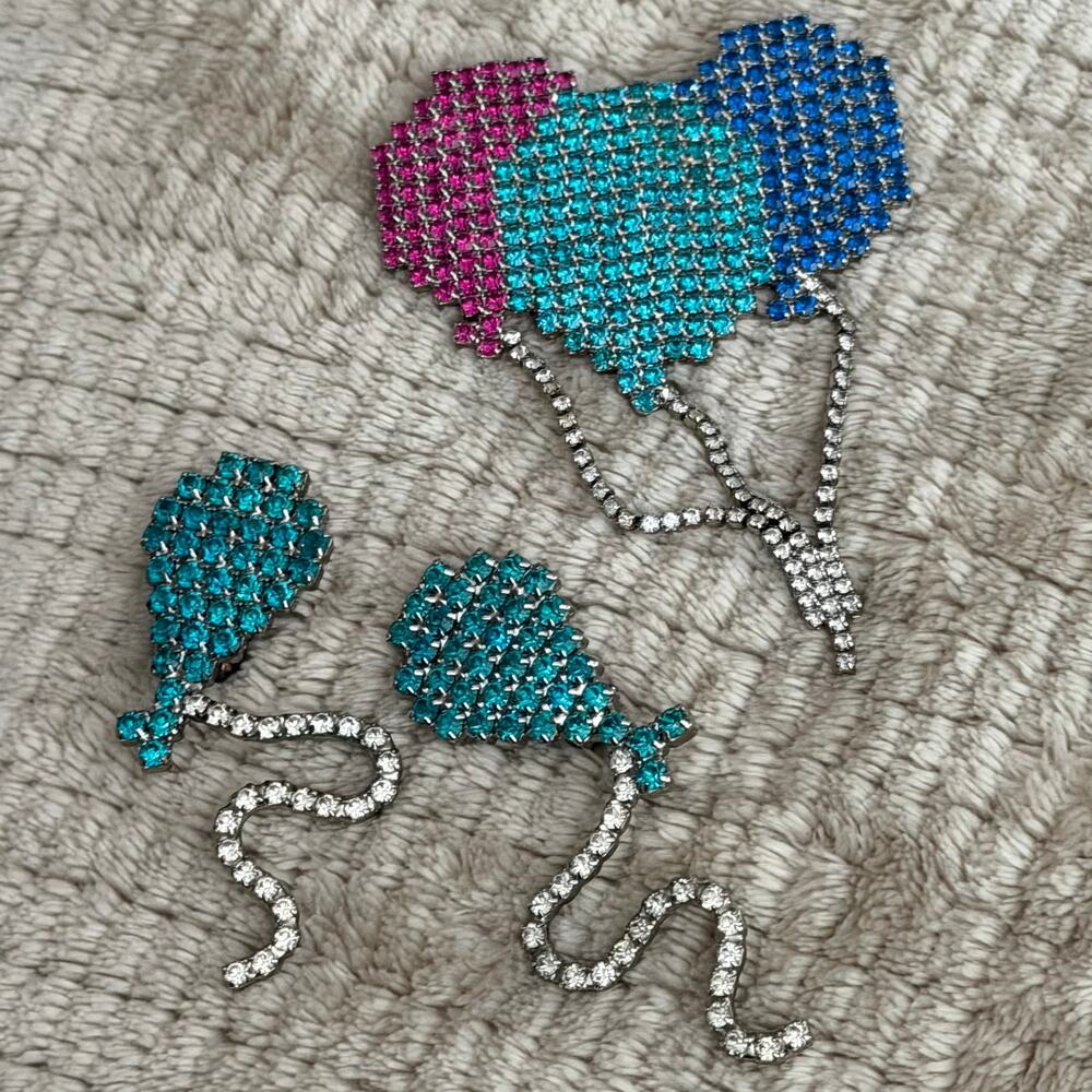 Vintage Dorothy Bauer Rhinestone Balloons Jewelry Set- 2pc